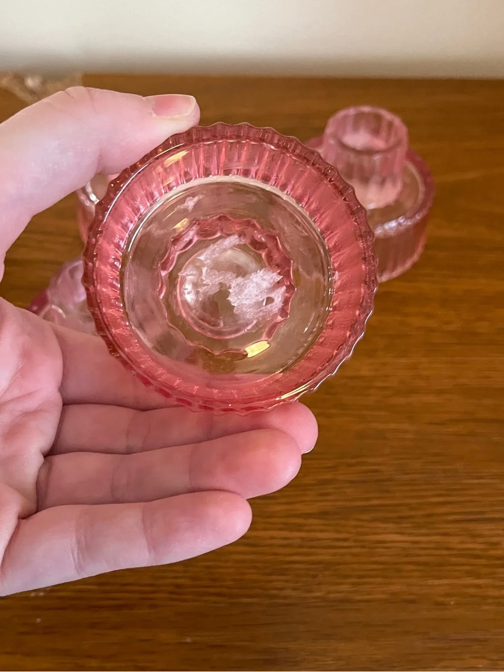 Set of 4 Pink Glass Candle Stick Holders